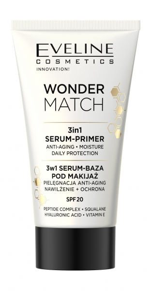 Eveline Wonder Match 3-in-1 Serum-Primer SPF 20 База-сыворотка под макияж с гиалуроновой кислотой и витамином Е